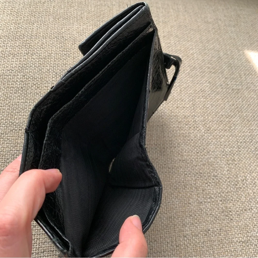 Gucci Ostrich Leather Black Wallet Compact Bifold Coin Pocket Italy Designer - Picture 9 of 12